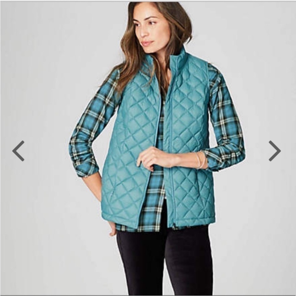 J. Jill Blue Lightweight Quilted Zippered Down Vest